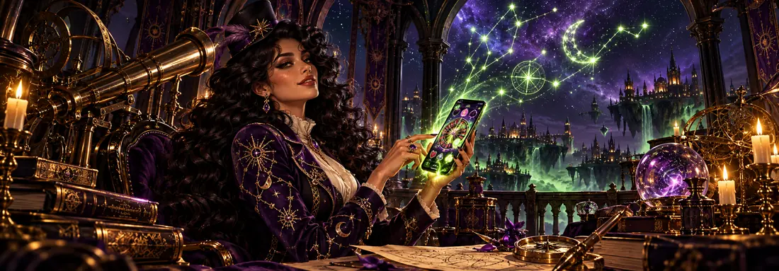 Woman holding a phone with a casino app under a starry sky